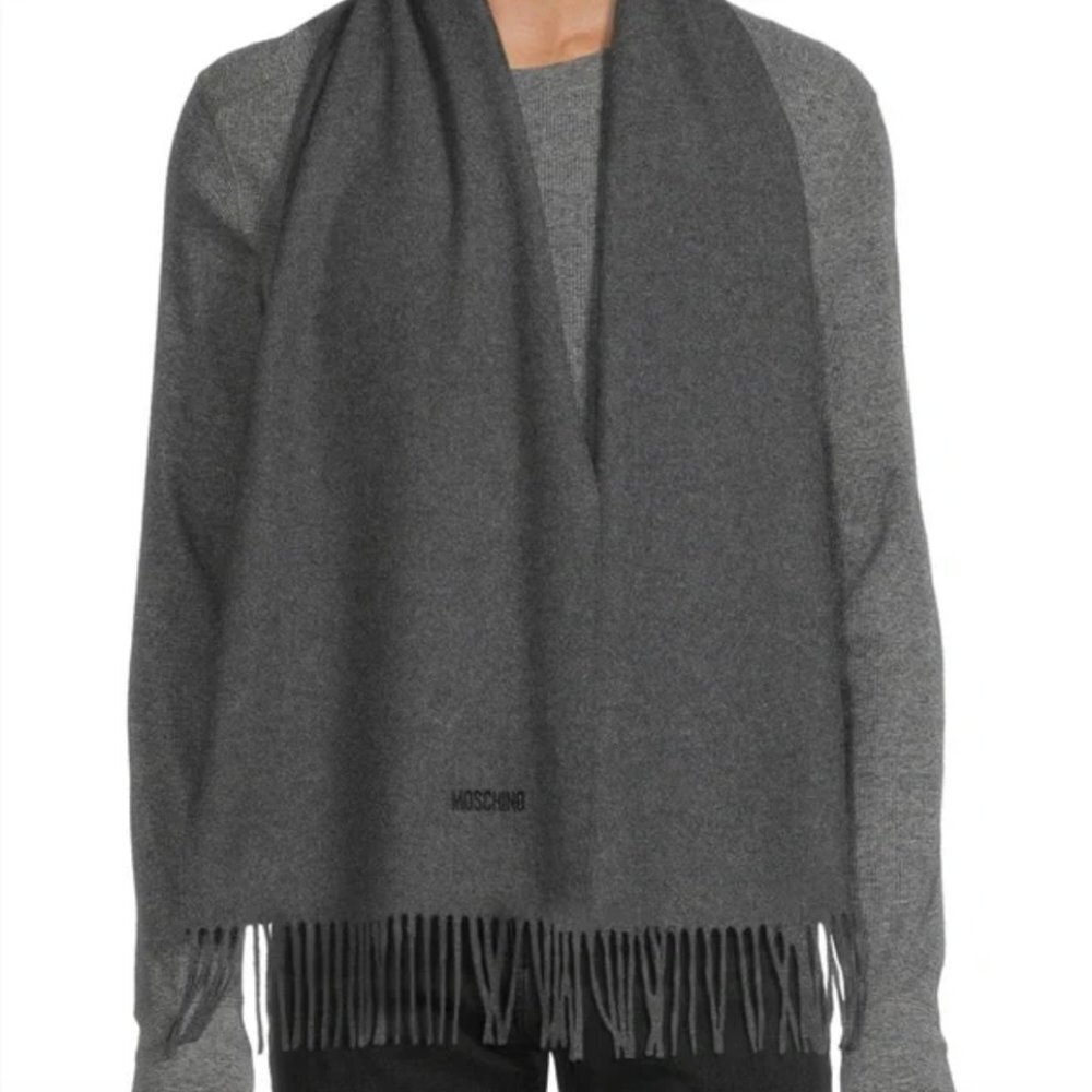 Moschino ​Logo Fringe Wool Scarf Unisez Grey